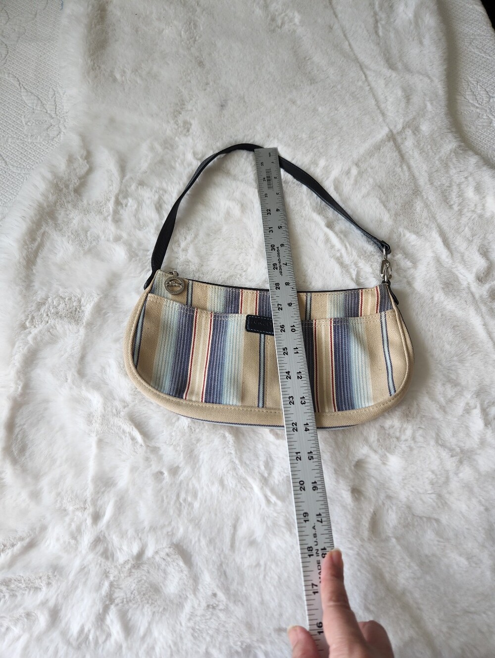 Longchamp Striped Canvas Shoulder Bag in Beige and Blue - Picture 3 of 7
